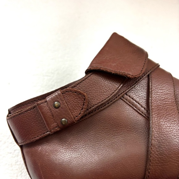 Johnston & Murphy Brown Leather Crafted Zip Block Wood Heel Ankle Bootie Size 10 - Picture 4 of 14